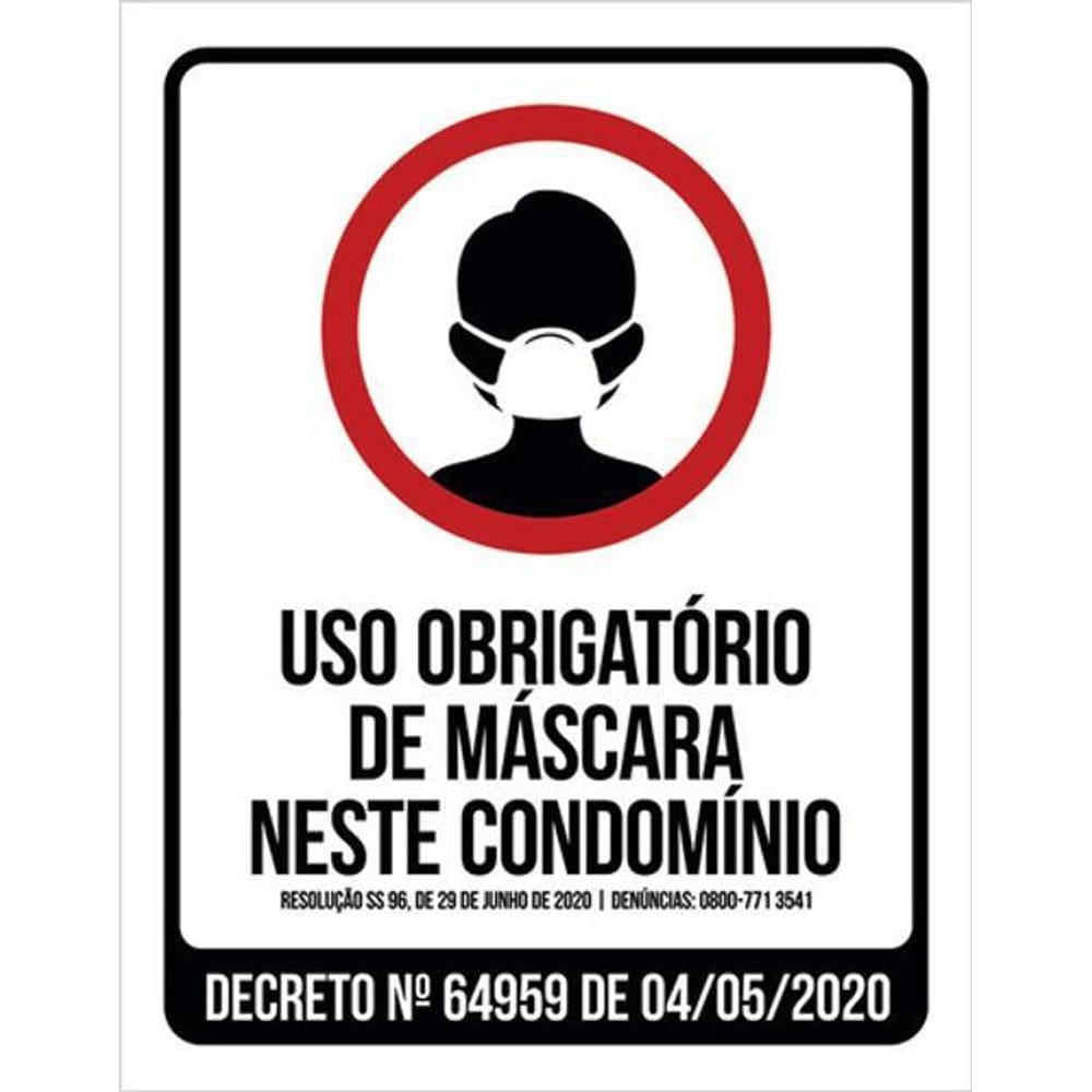 Kit 5 Placas Uso Obrigatório Máscara Proteção Condomínio