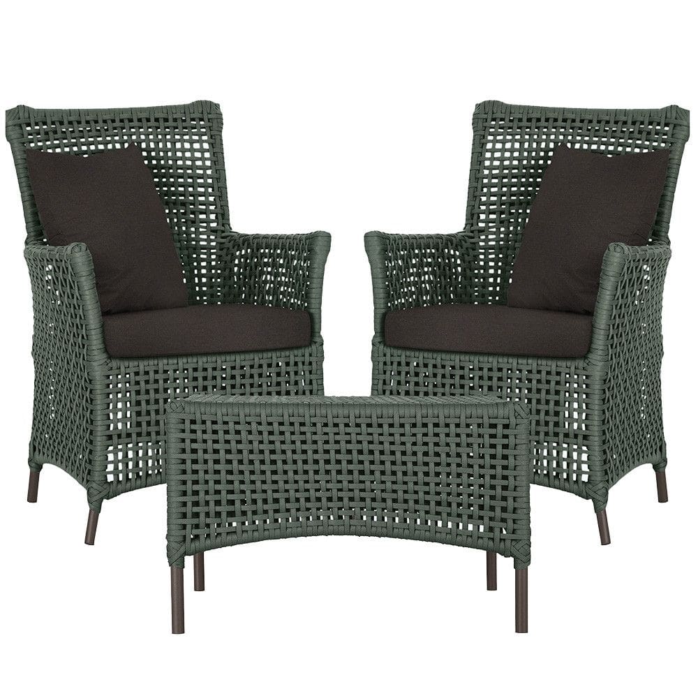 2 Poltronas e 1 Mesa Igapó em Alumínio Pintura Marrom Corda Náutica Estofado 9