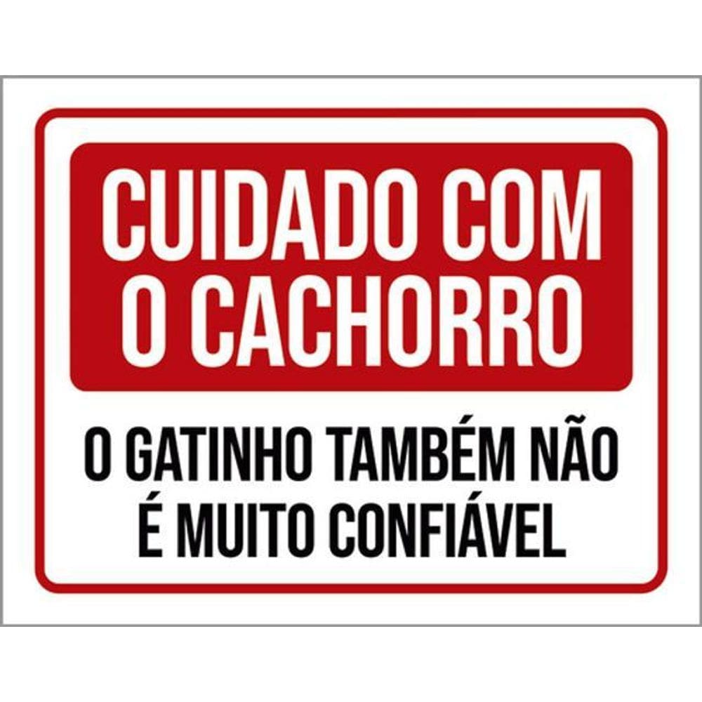 Kit 5 Placas Cuidado Cachorro Gato Não Confiável