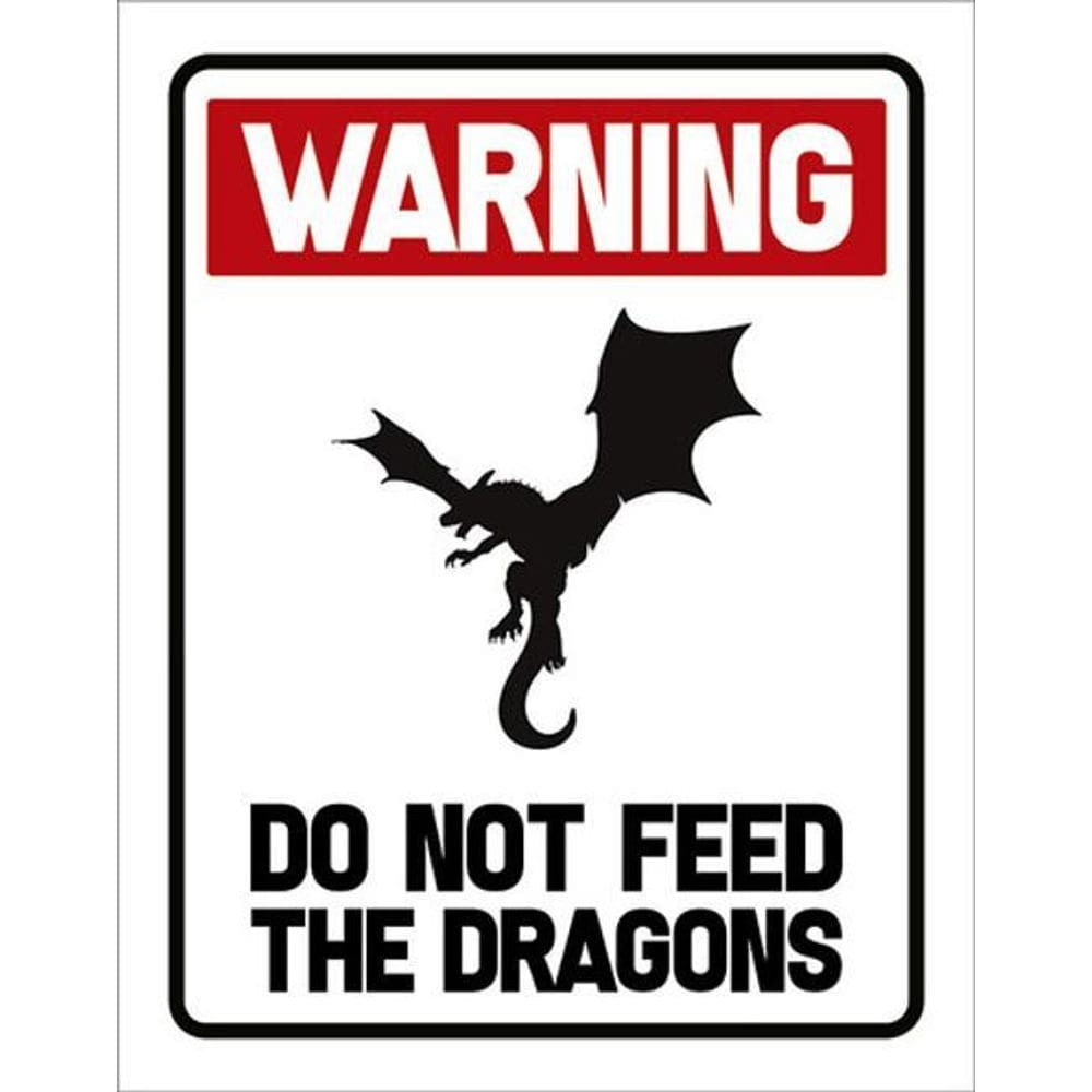 Kit 5 Placas Decorativa Warning Do Not Feed Dragons 36X46