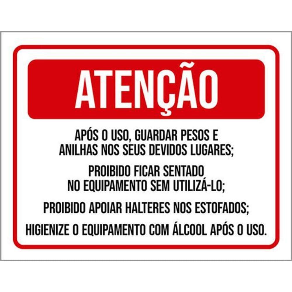 Kit 10 Placas Atenção Guarde Pesos Anilhas Proibido Sentar