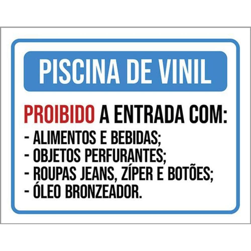 Kit 5 Placas Piscina Vinil Proibido Alimentos Bebidas