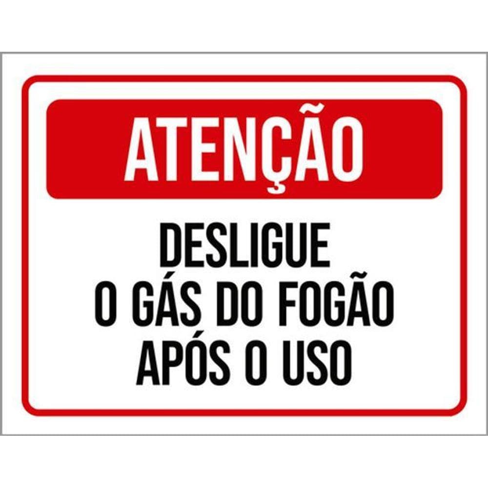 Kit 5 Placas Atenção Desligue Gás Fogão Após Uso