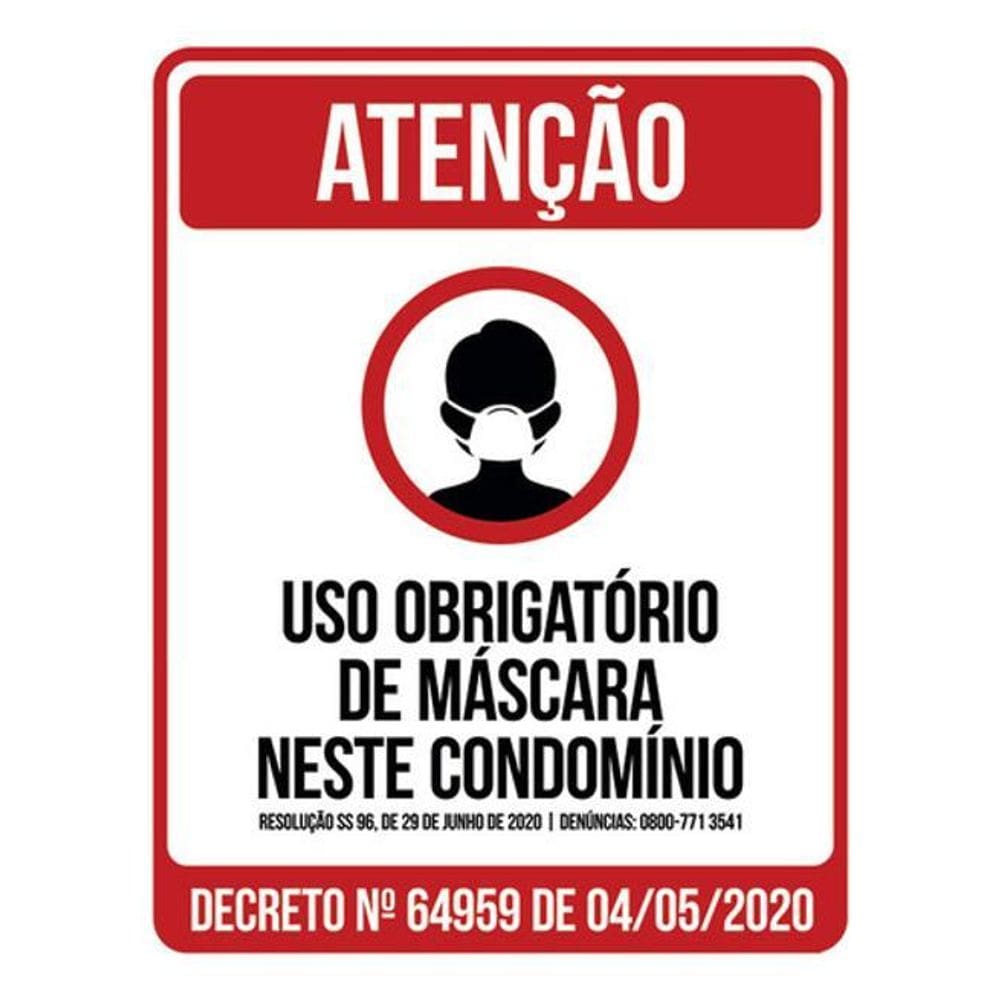 Kit 3 Placas Vermelha Uso Obrigatório Máscara Condomínio