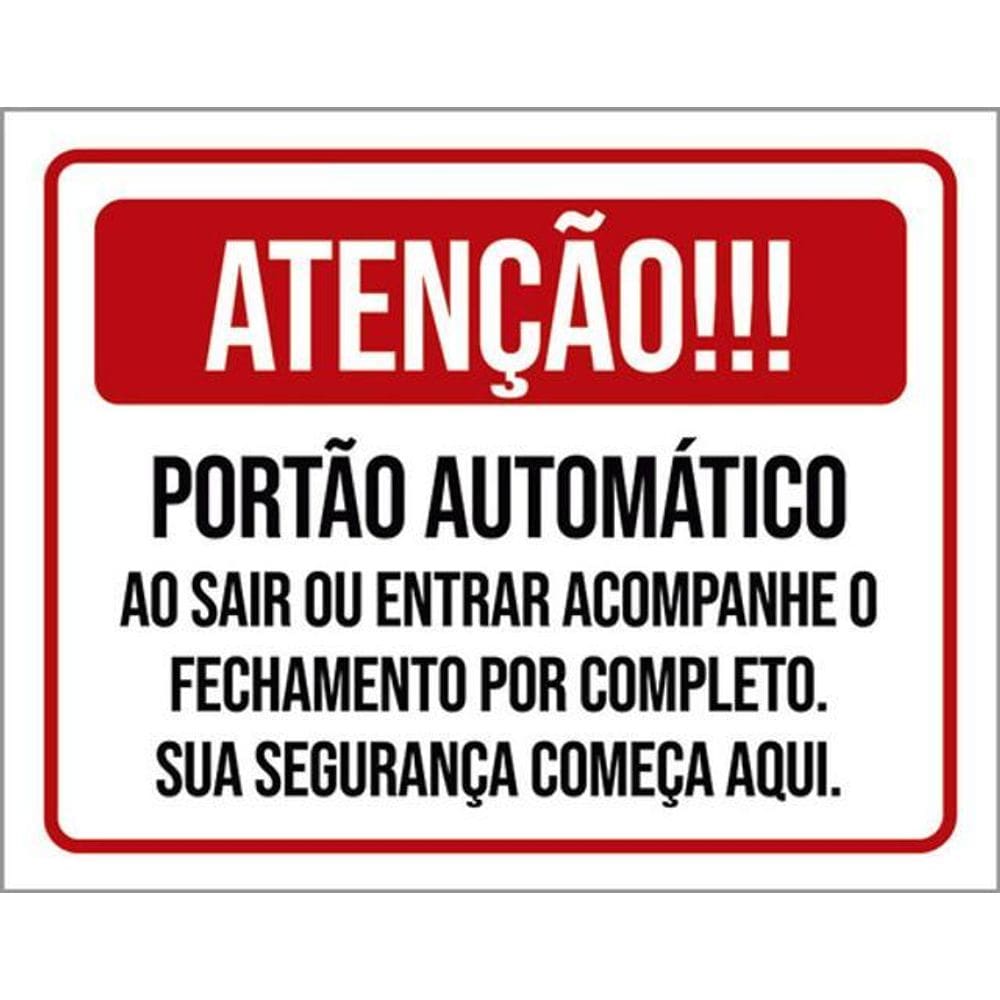 Kit 5 Placas Sinalização - Portão Automático Segurança