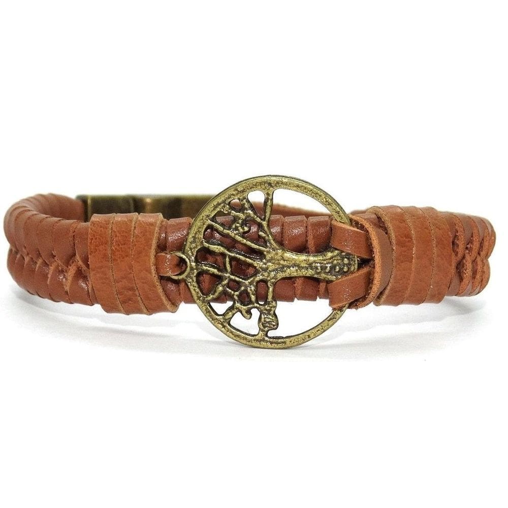 Pulseira De Couro Masculino Árvore Da Vida