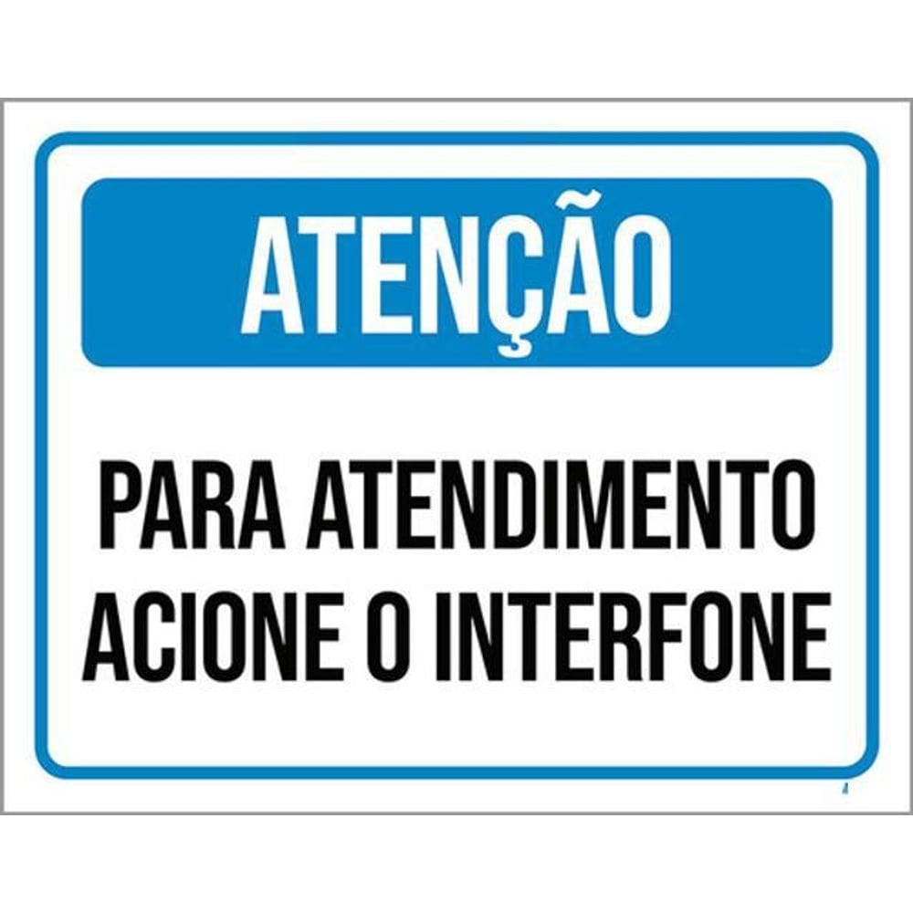 Kit 5 Placas Atenção Atendimento Acione Interfone