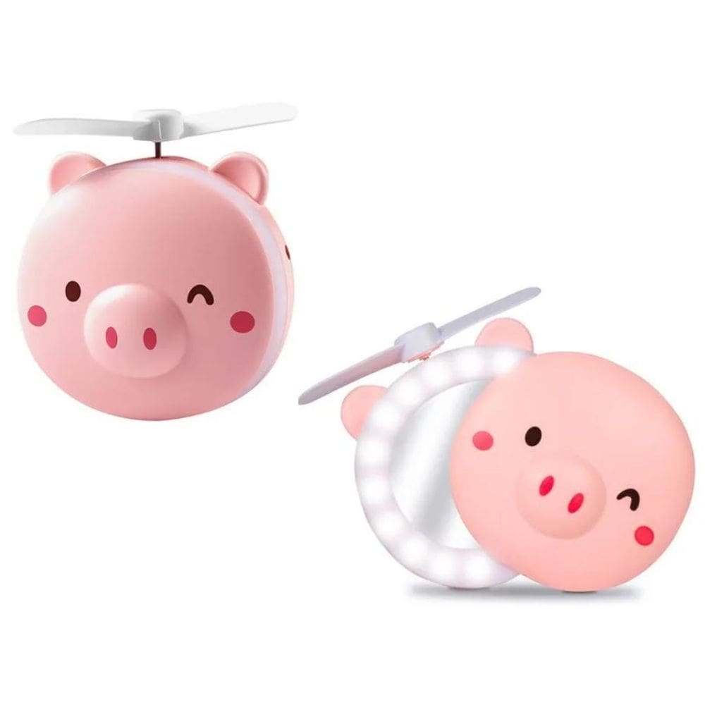 Mini Ventilador Espelho Porquinho Pra Maquiagem Portátil Usb