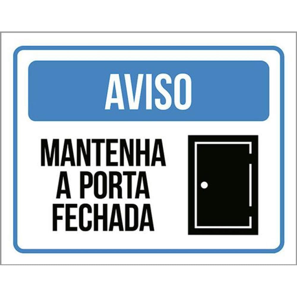 Kit 5 Placas Azul Aviso Mantenha Porta Fechada Ícone