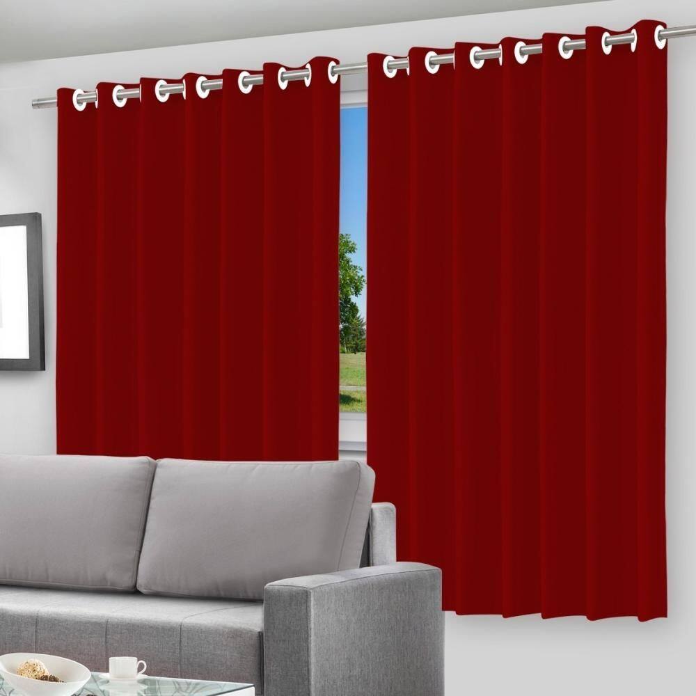 Cortina Blackout Forro 2 Em 1 Voil Vermelho Ilhos 280X220Cm