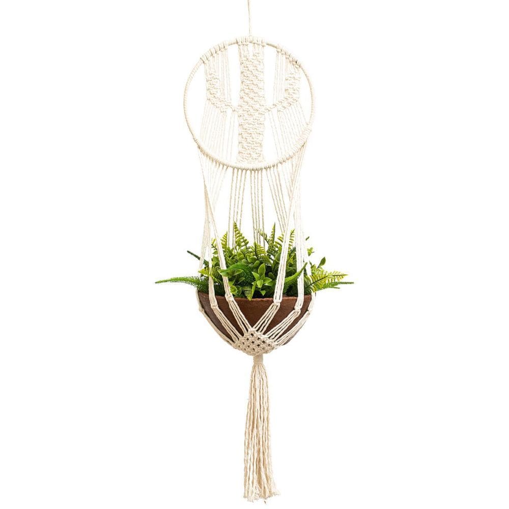 Suporte Para Vaso De Plantas Macramê Bege Cru Cactus