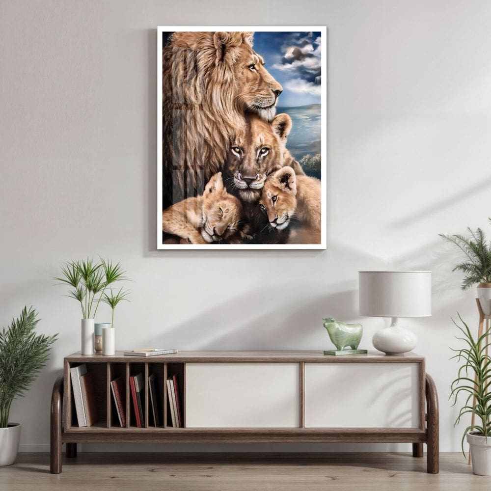 Quadro Decorativo Leão Leoa e Filhotes Animal 005 60cmx80cm