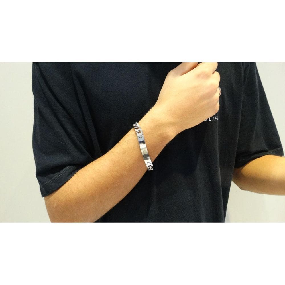 Pulseira Masculina Com Placa Em Aço