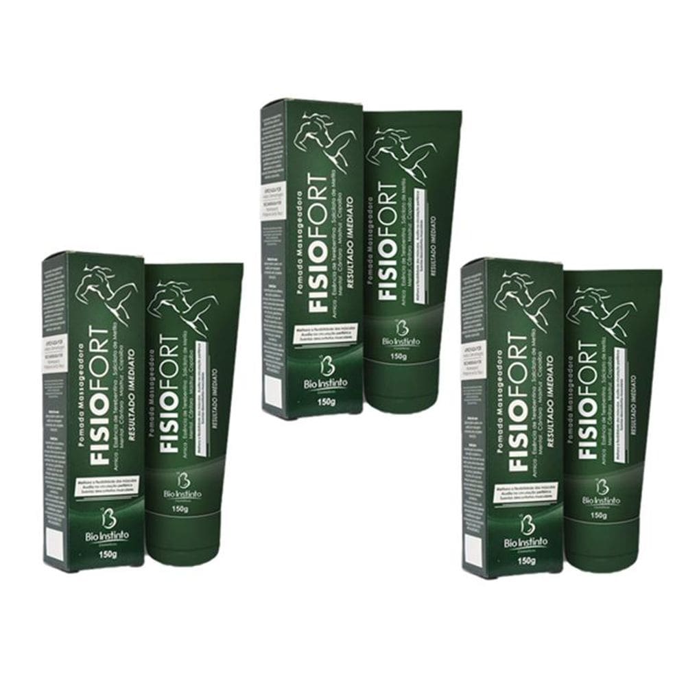 Kit com 3 Pomada Massageadora FisioFort 150g Cada