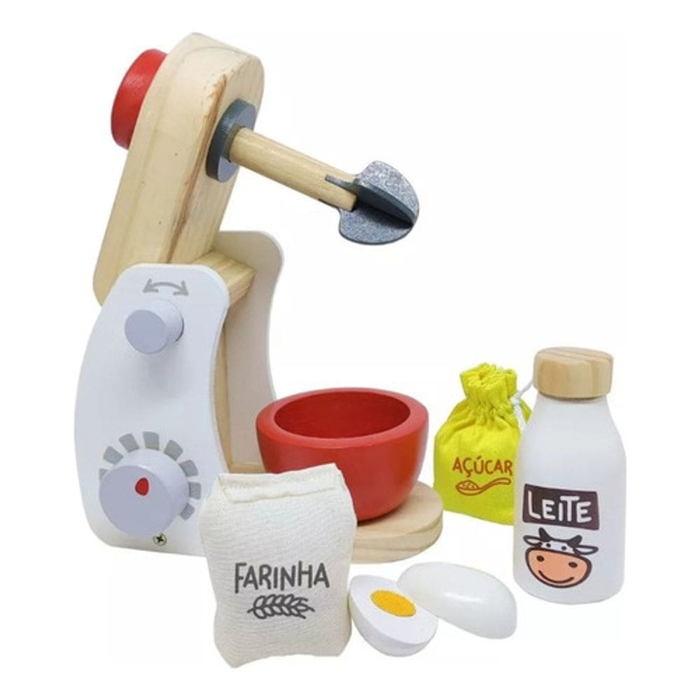 Kit Batedeira Infantil Madeira Coleção 6pçs Cozinha Newart