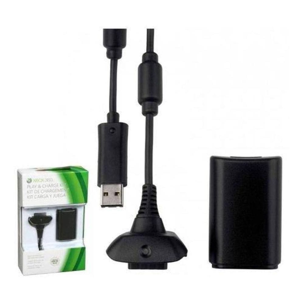 Bateria Para Controle Xbox 360 Com Cabo E Carregador Preto