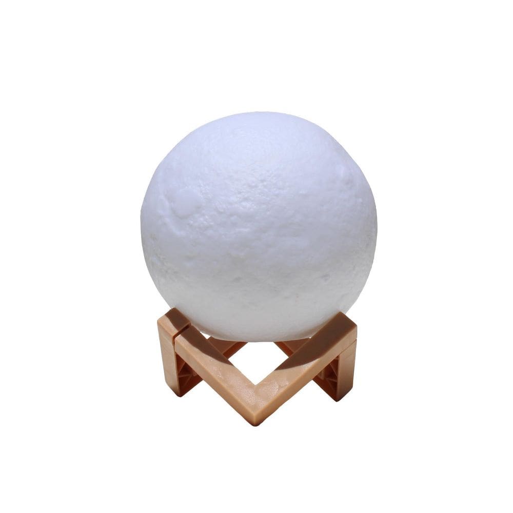 Luminária Lua Cheia Abajur Led 3D Amarela 11cm + Base