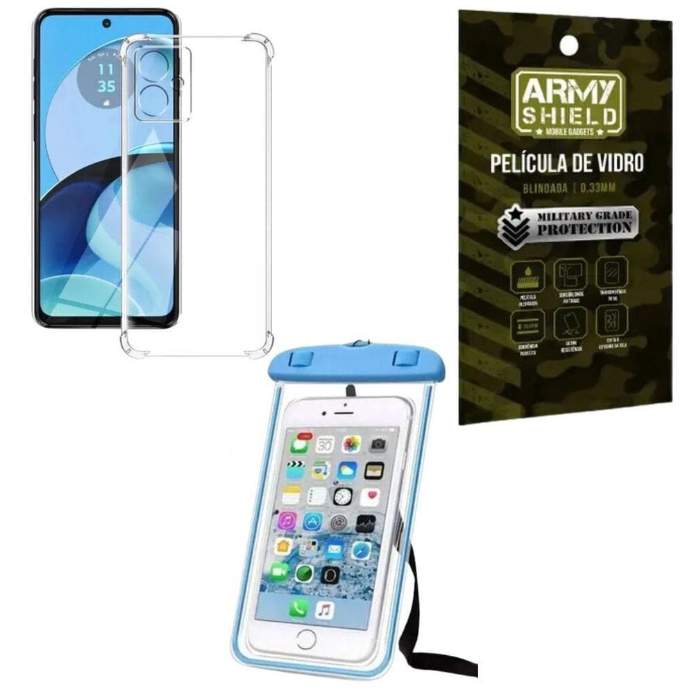 Kit Capinha Moto G24 Power + Capa Prova D`Aua + Pelicula 3D