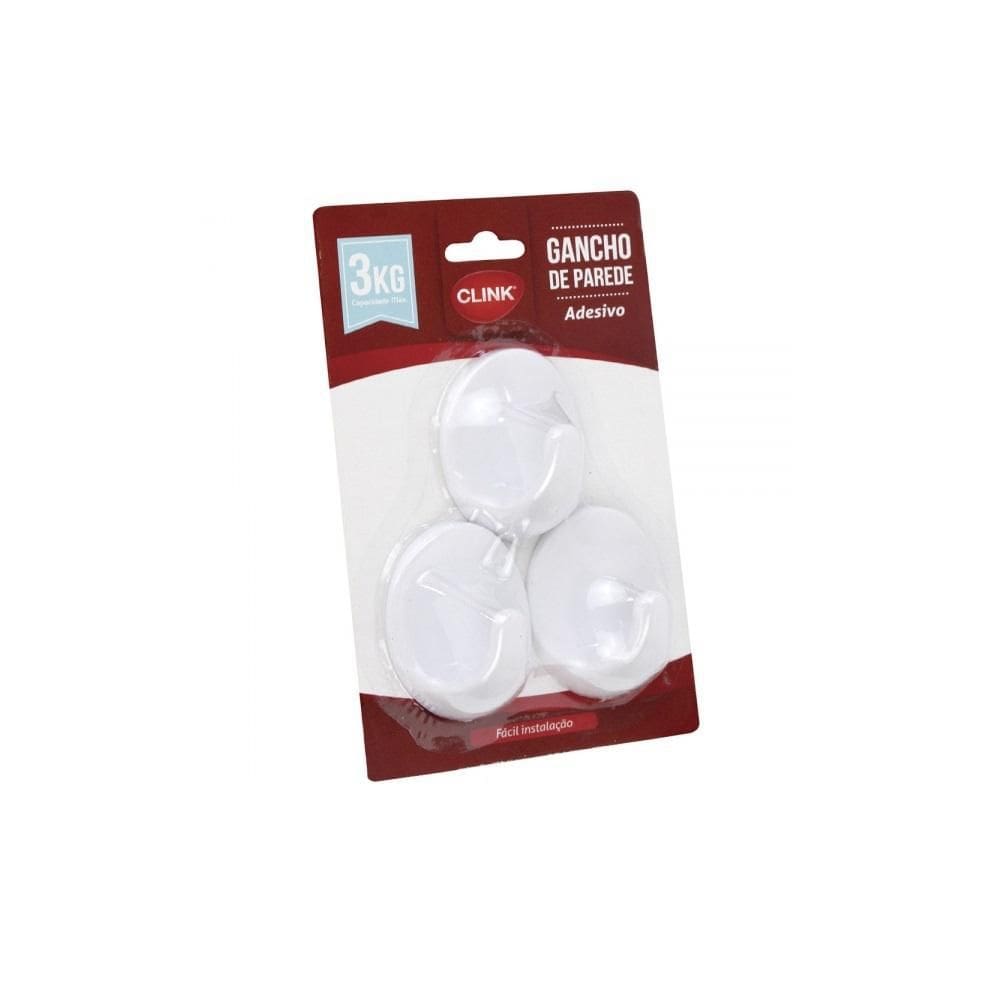 Gancho Adesivo Em Pvc Branco Com 3 Unidades Ck4068 Clink