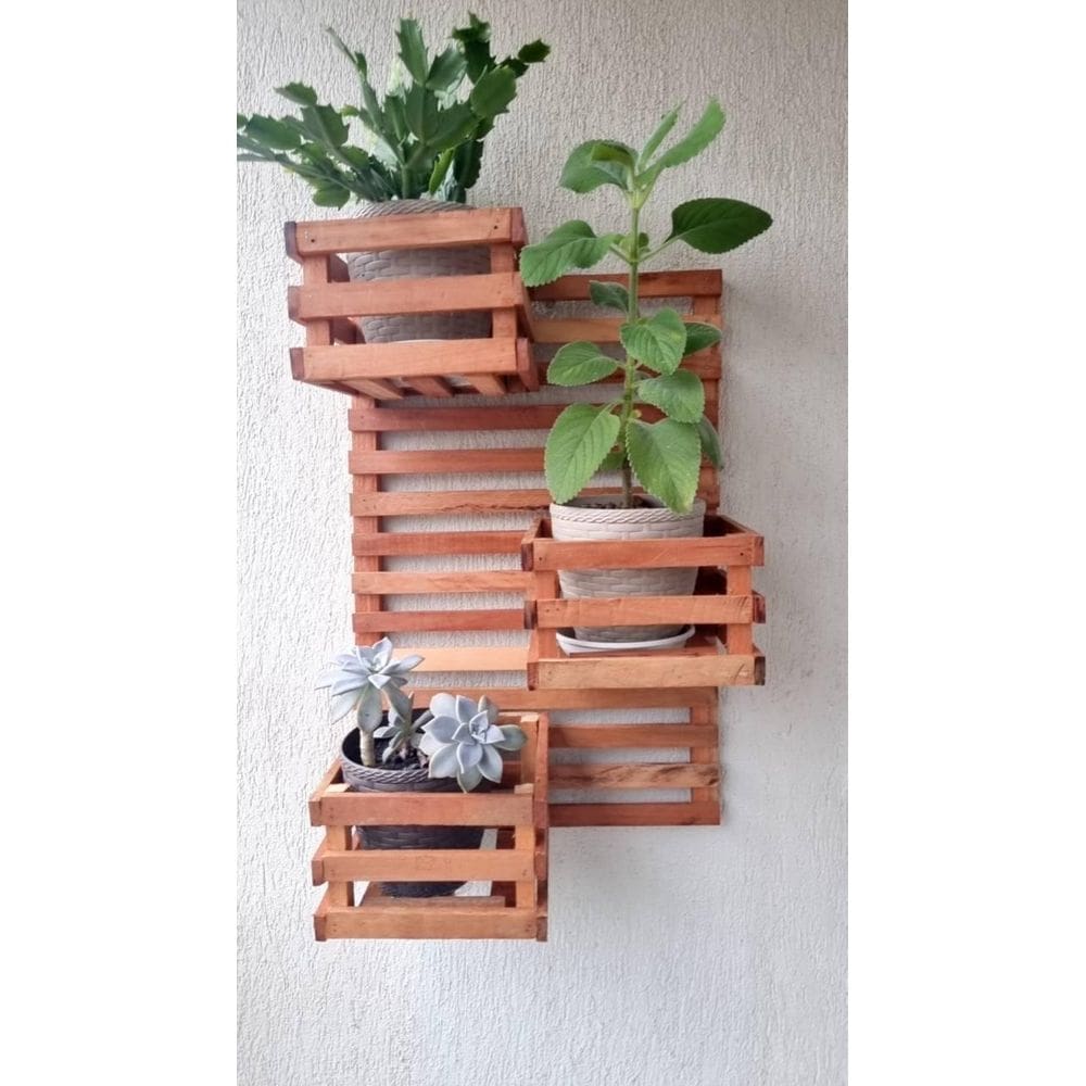 Jardim Vertical 60 X 50 Painel Madeira 3 Cachepots 18X20