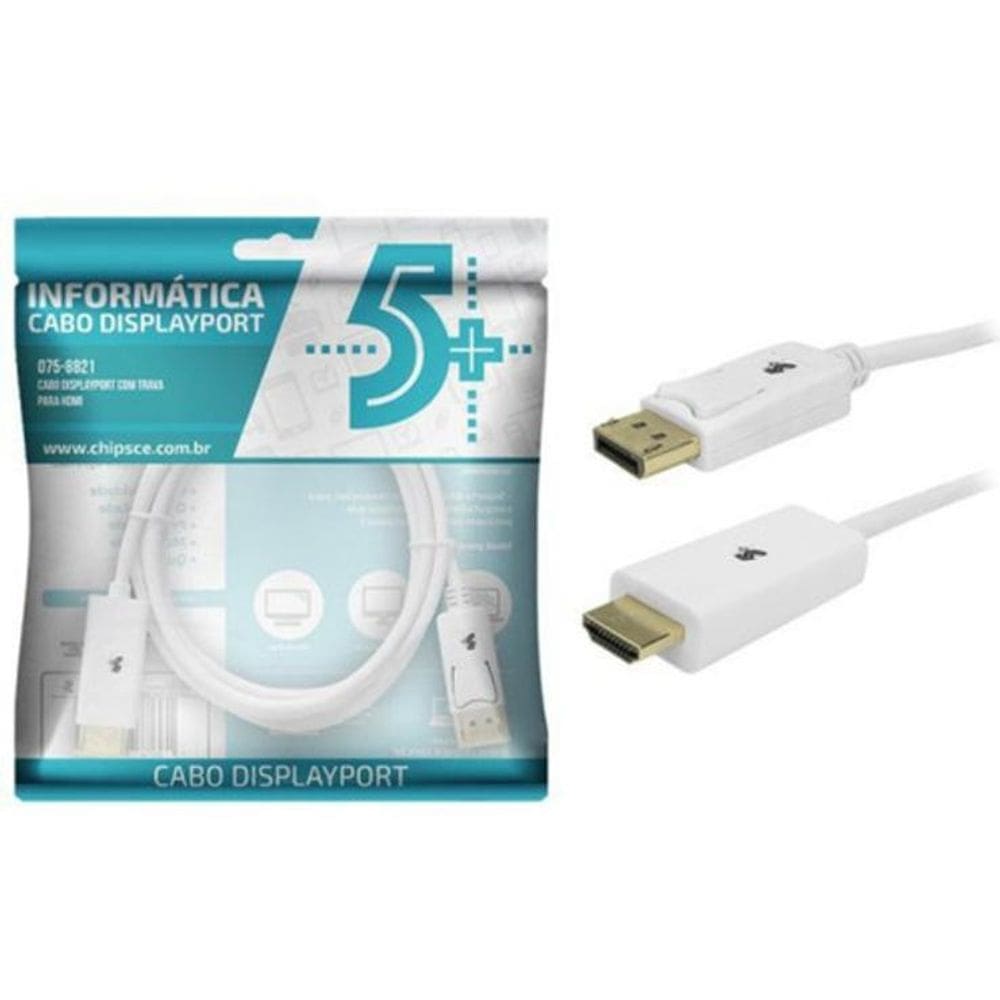 Cabo Displayport 1.2 Displayport + Hdmi Branco 2M Com Trava