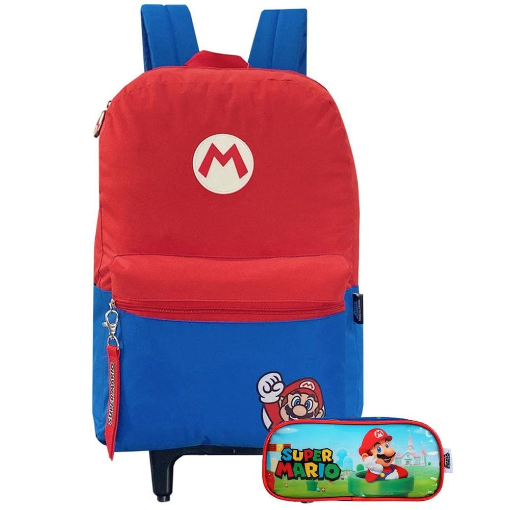 Kit Mochila De Rodinhas + Estojo Escolar Super Mario Bros