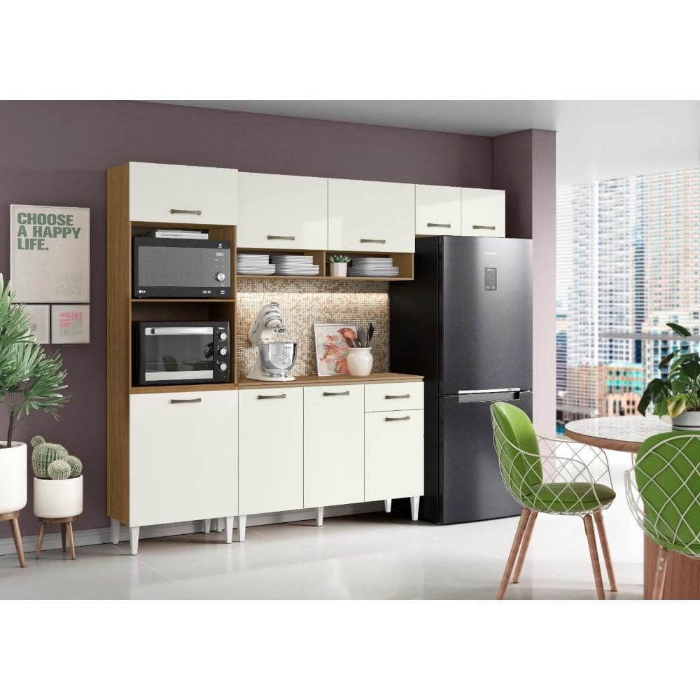 Cozinha Compacta + Balcão com Tampo Atenas Atacama Off White - Aramóveis