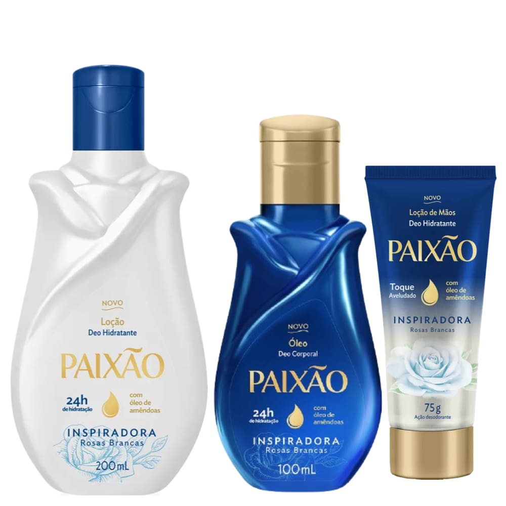 Kit Paixão Inspiradora Rosas Brancas Hidratante Corporal + Creme para Mãos + Óleo Corporal