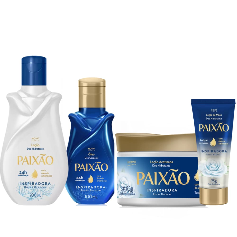 Kit Paixão Inspiradora Rosas Brancas Hidratante Corporal + Creme para Mãos + Óleo Corporal + Loção Acetinada