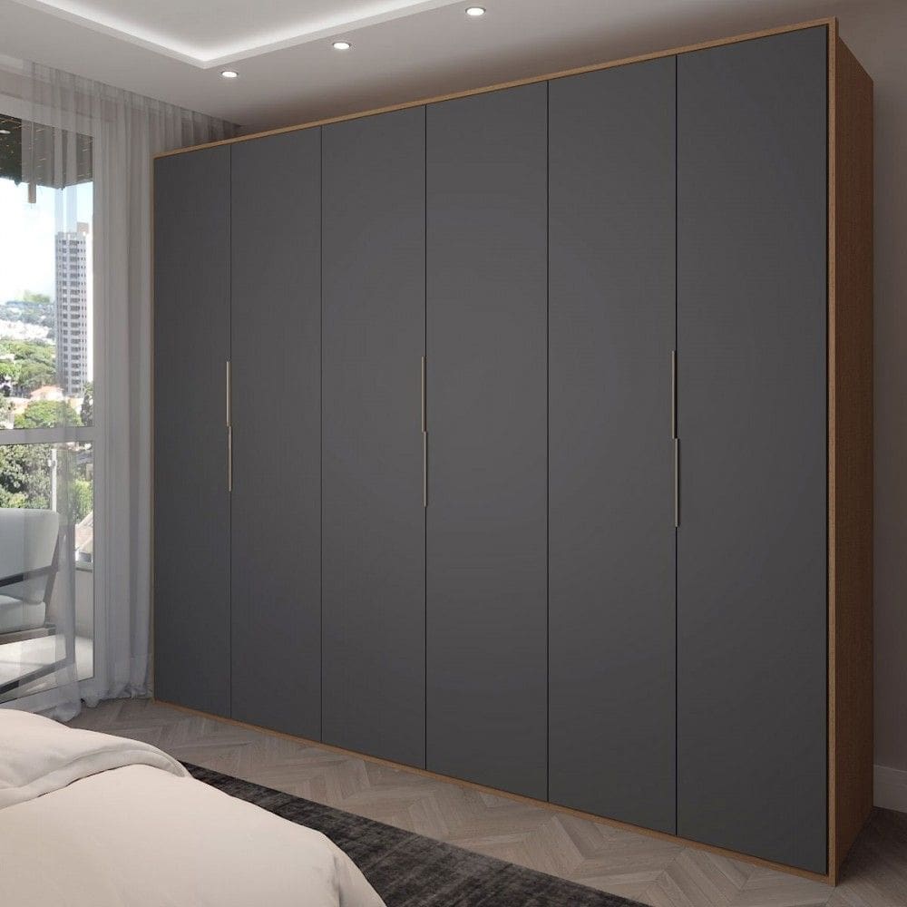 Guarda-Roupa Casal Galeão 6 Portas 6 Gavetas Amêndola Touch/Grafito - Panorama Móveis