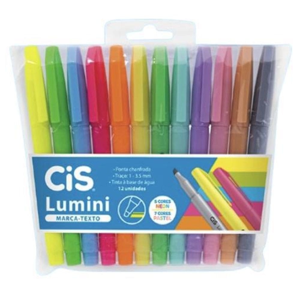 Caneta Marca Texto Lumini Estojo Com 12 Cores Cis