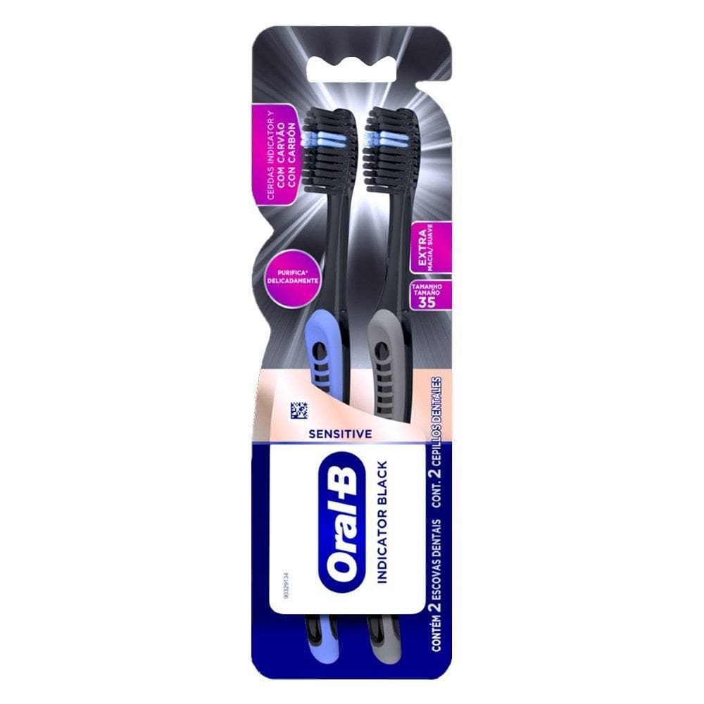 Escova Oral B Indicator Black Sensitive - Embalagem com 2 Unidades