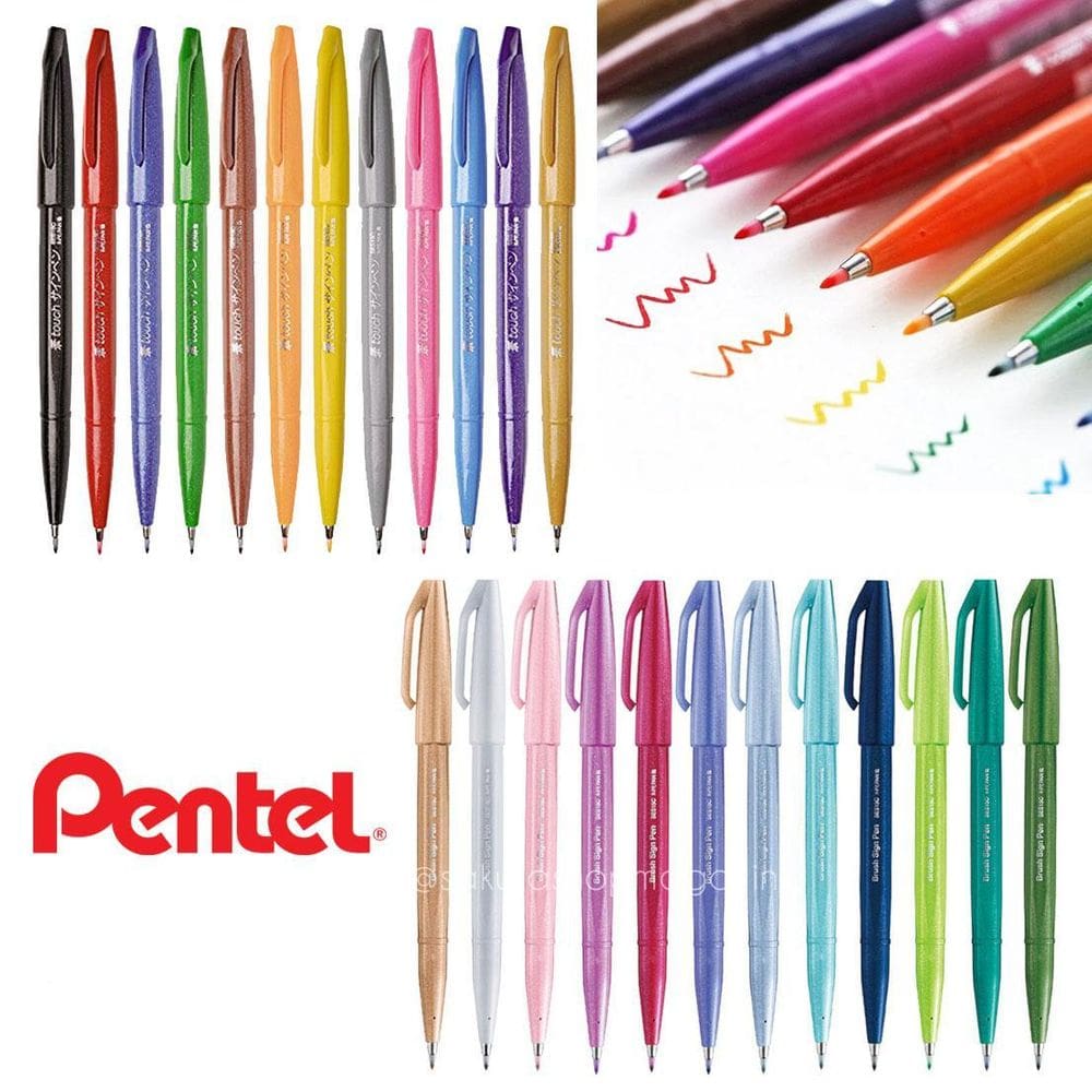 Kit 18 Caneta Brush Pen Pentel Brush Sign Pen Touch Cores