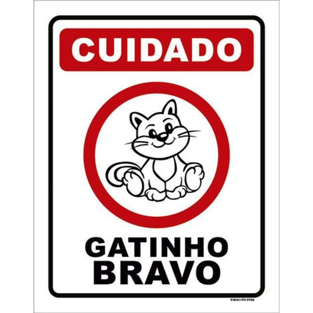 Kit 5 Placas Cuidado Gatinho Bravo Desenho 36X46