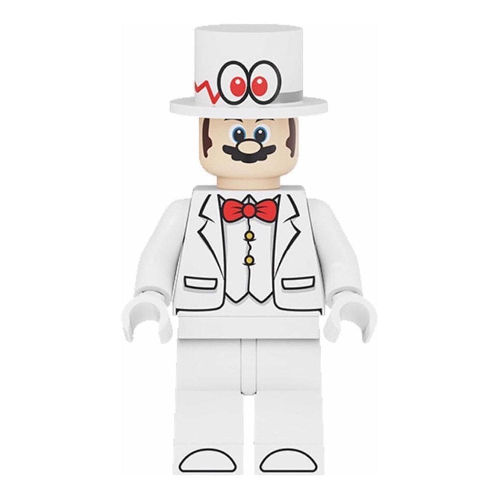 Boneco Blocos De Montar Mario Bros Cartola Traje Gala