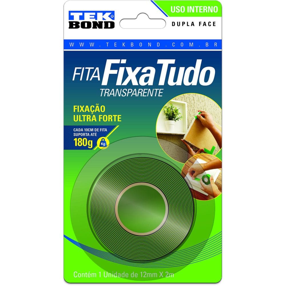 Fita Dupla Face Tek Bond Silicone Interna 12Mm Com 2 Metros