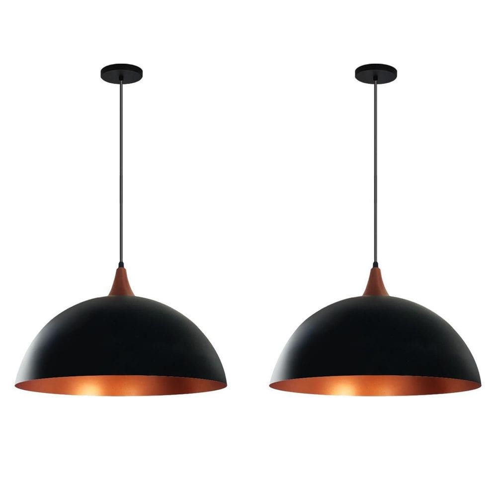 Kit 2 Lustres Pendentes Meia Lua Com Chapéu Preto Com Cobre