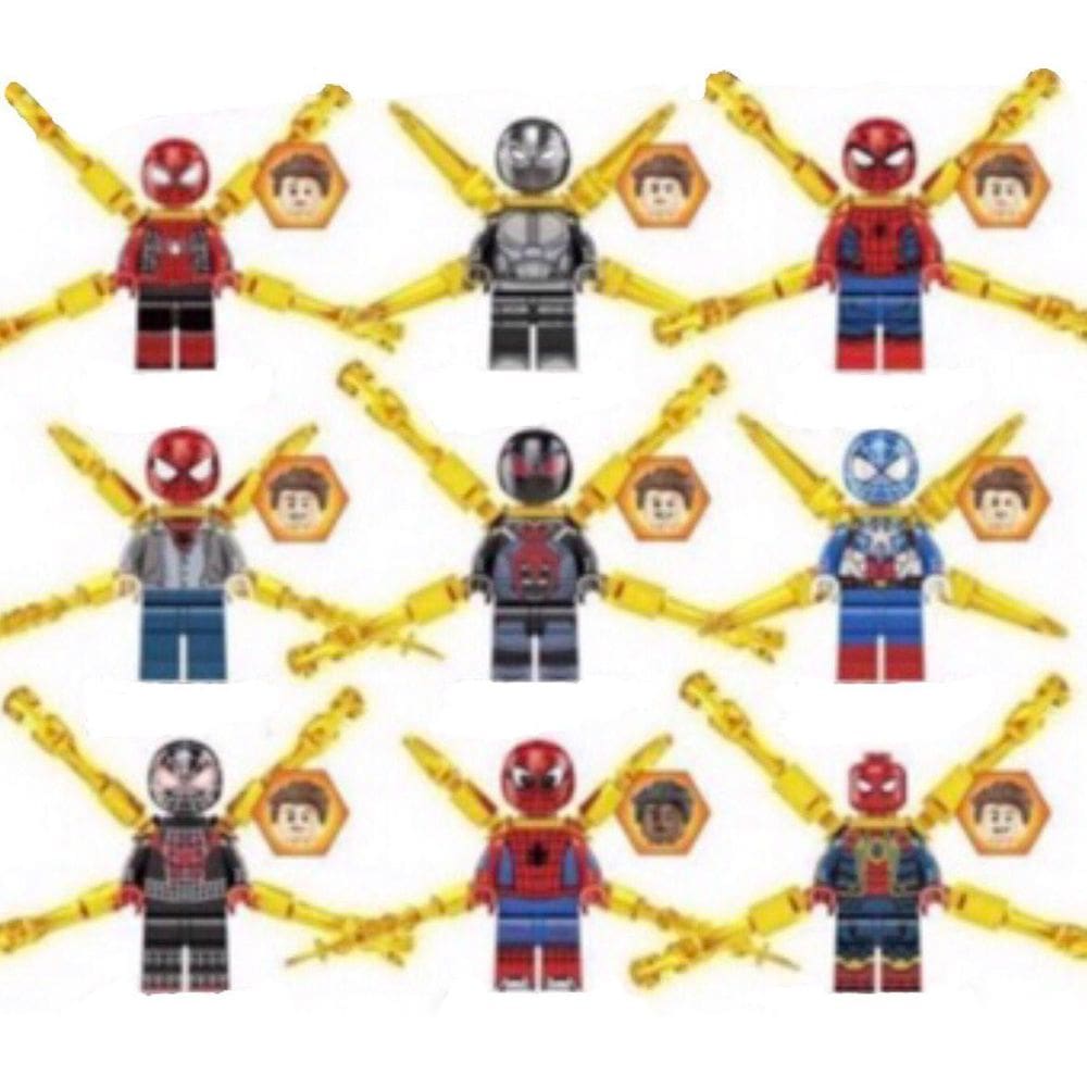 Kit 9 Bonecos Blocos De Montar Coleção Homem Aranha Teia