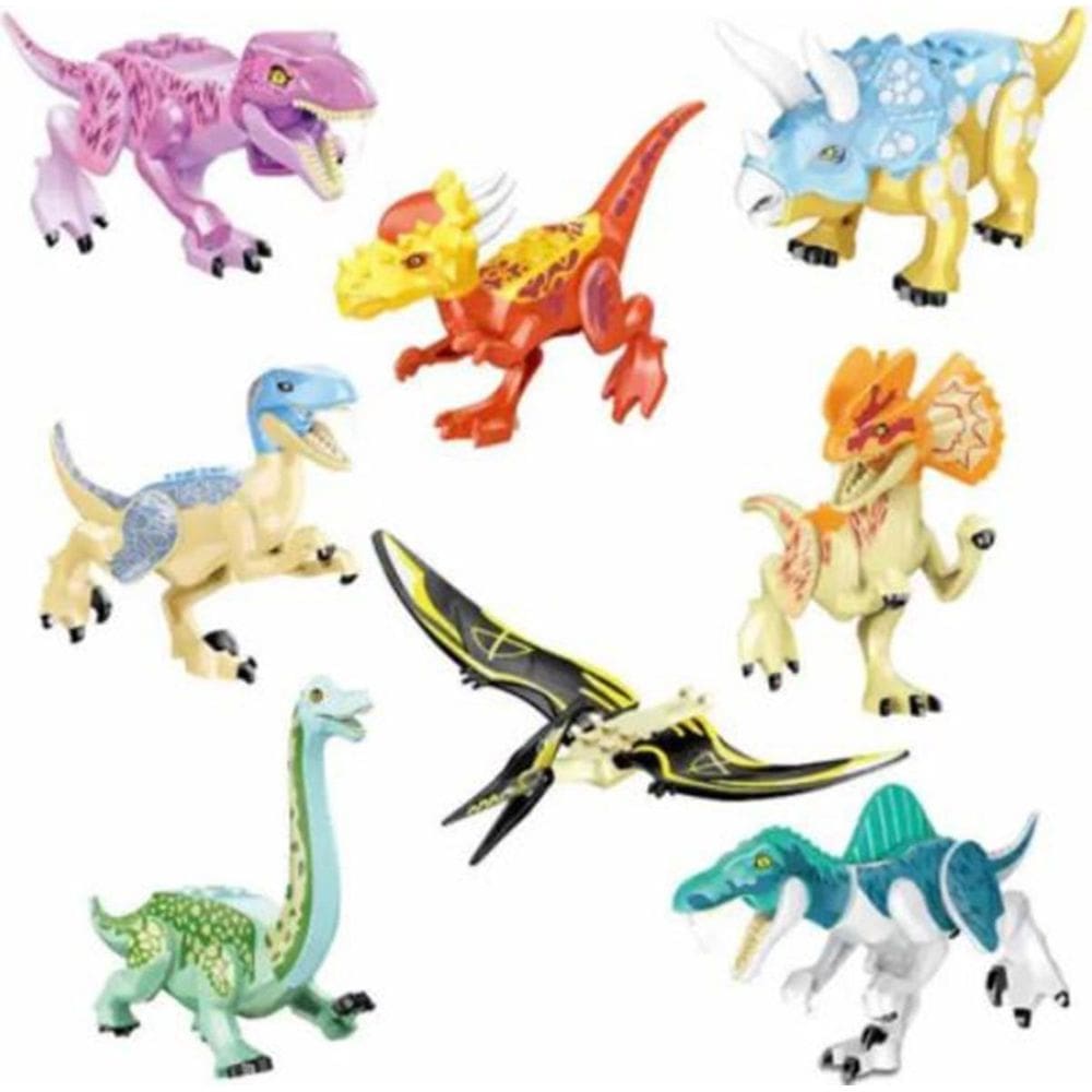 Blocos De Montar Jurássico Tricerátopo Kit 8 Dinossauros