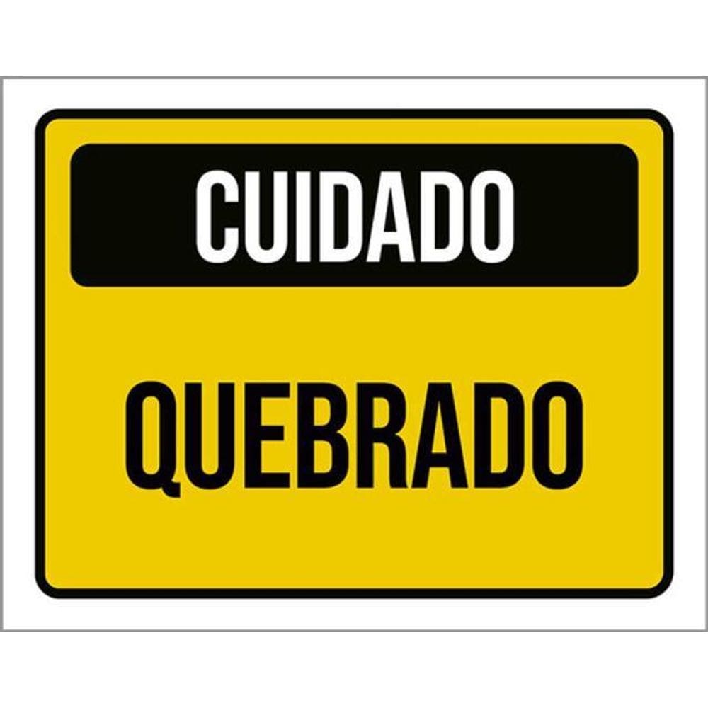 Kit 5 Placas Cuidado Quebrado Amarelo 36X46