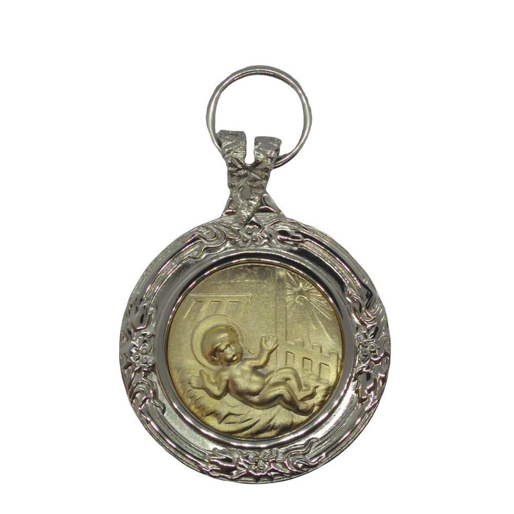 Medalhão De Berço Anjo Da Guarda Jesus Prateado/Dourado