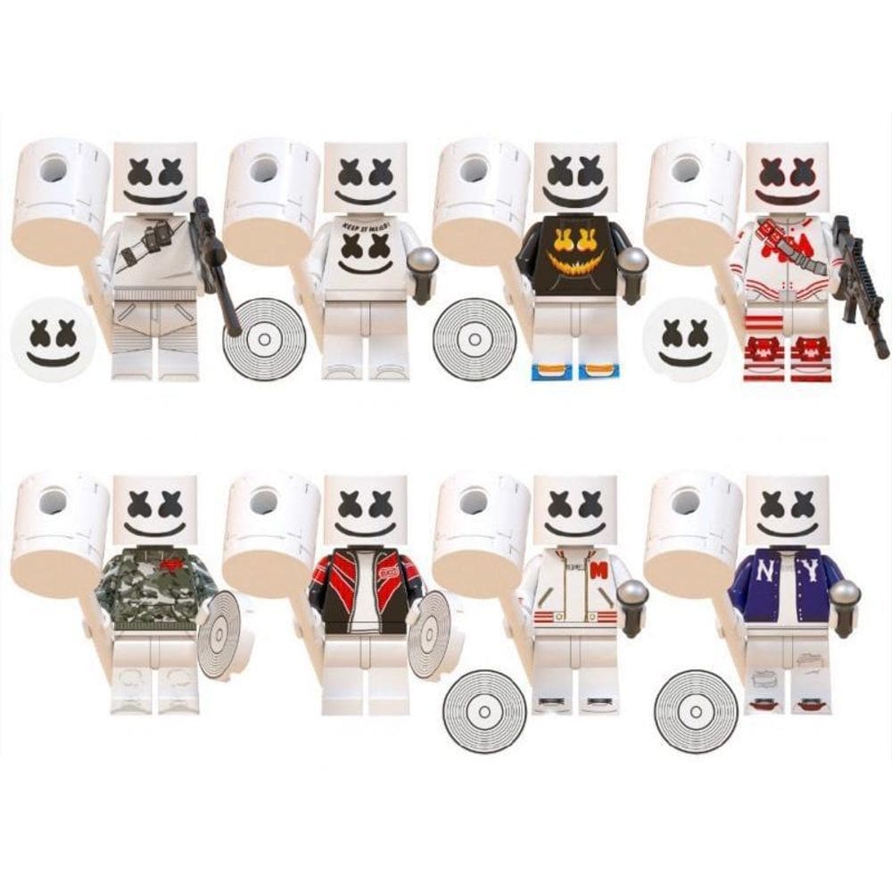 Set 8 Bonecos Blocos De Montar Dj Marshmello Fortnite