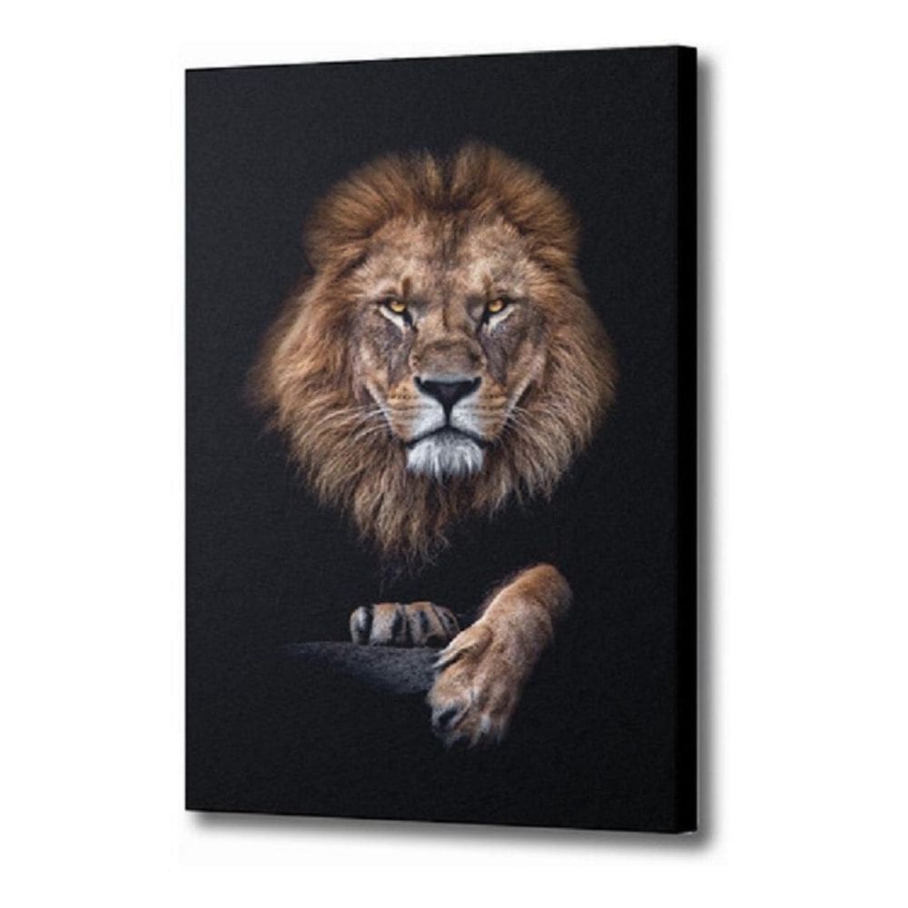 Quadro Para Sala Grande Leão Moldura Canvas 102X72Cm