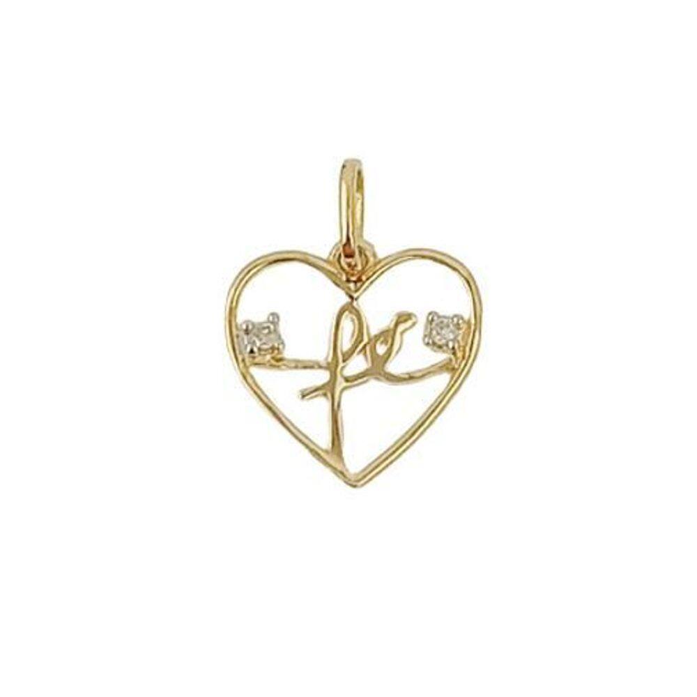 Pingente Coração Fé 2 Diamantes Em Ouro18K