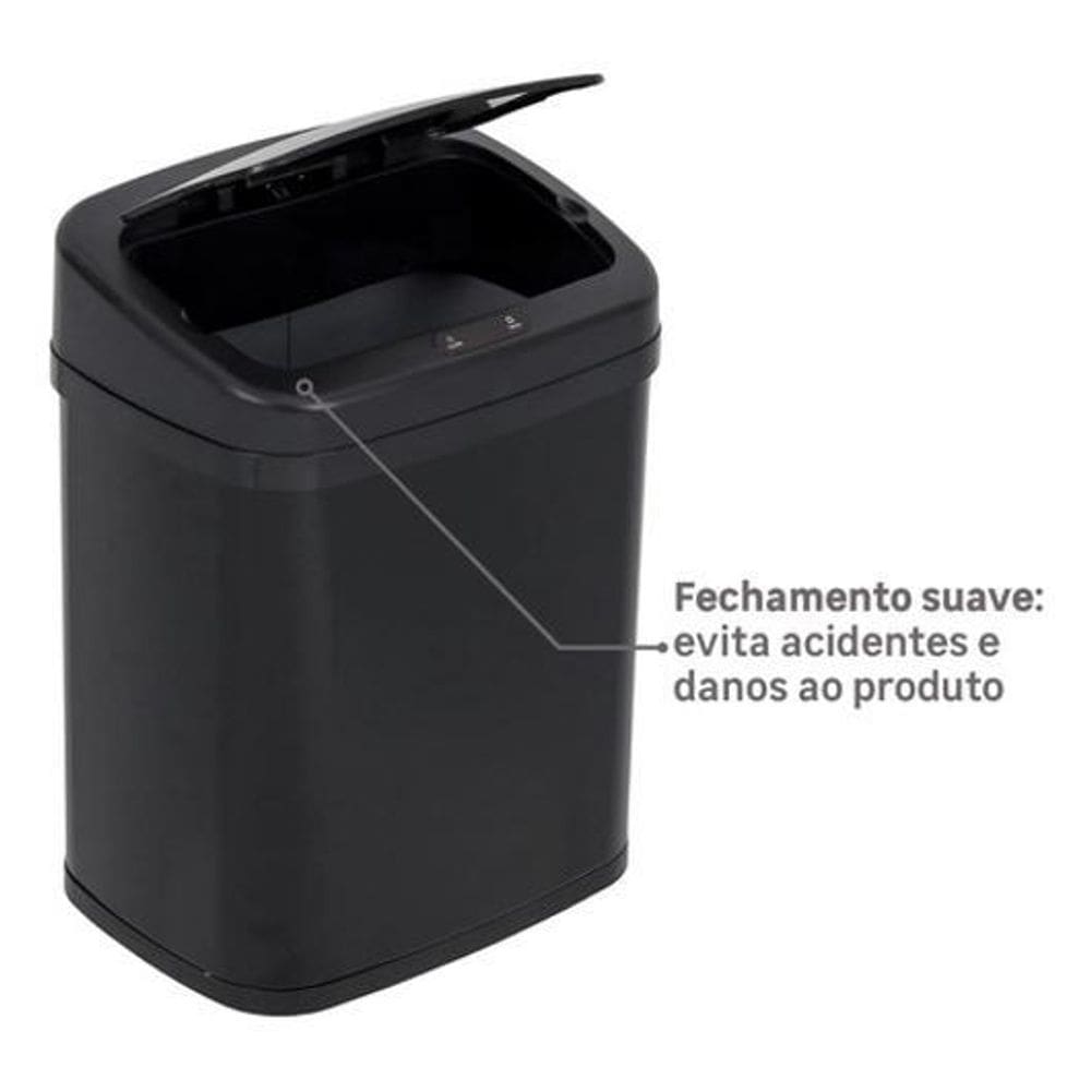 Lixeira Automática Aço Com Sensor 20 Litros 38X32X24Cm Black