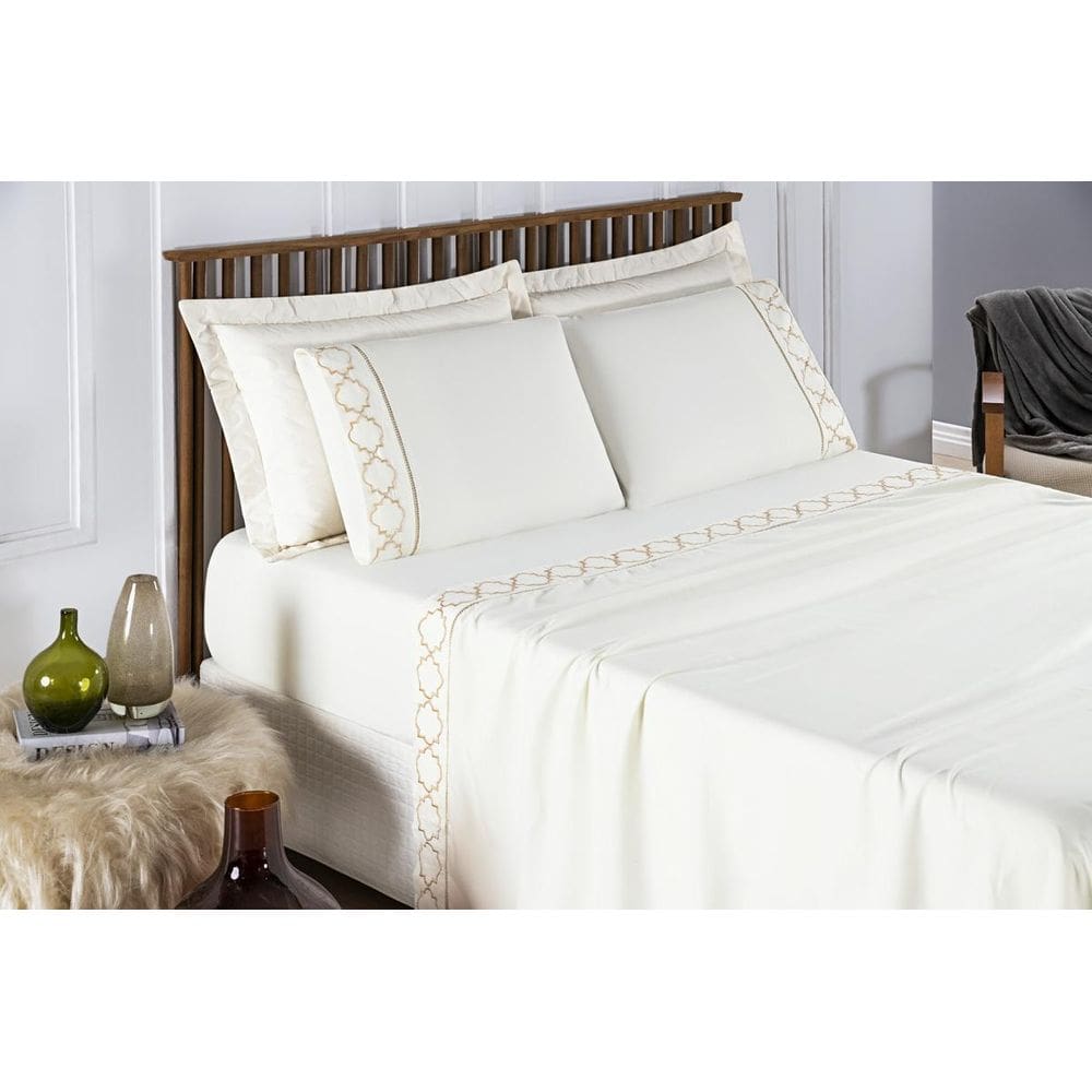 Conjunto Cama Queen Size Madri 300 Fios PALHA - JM Enxovais