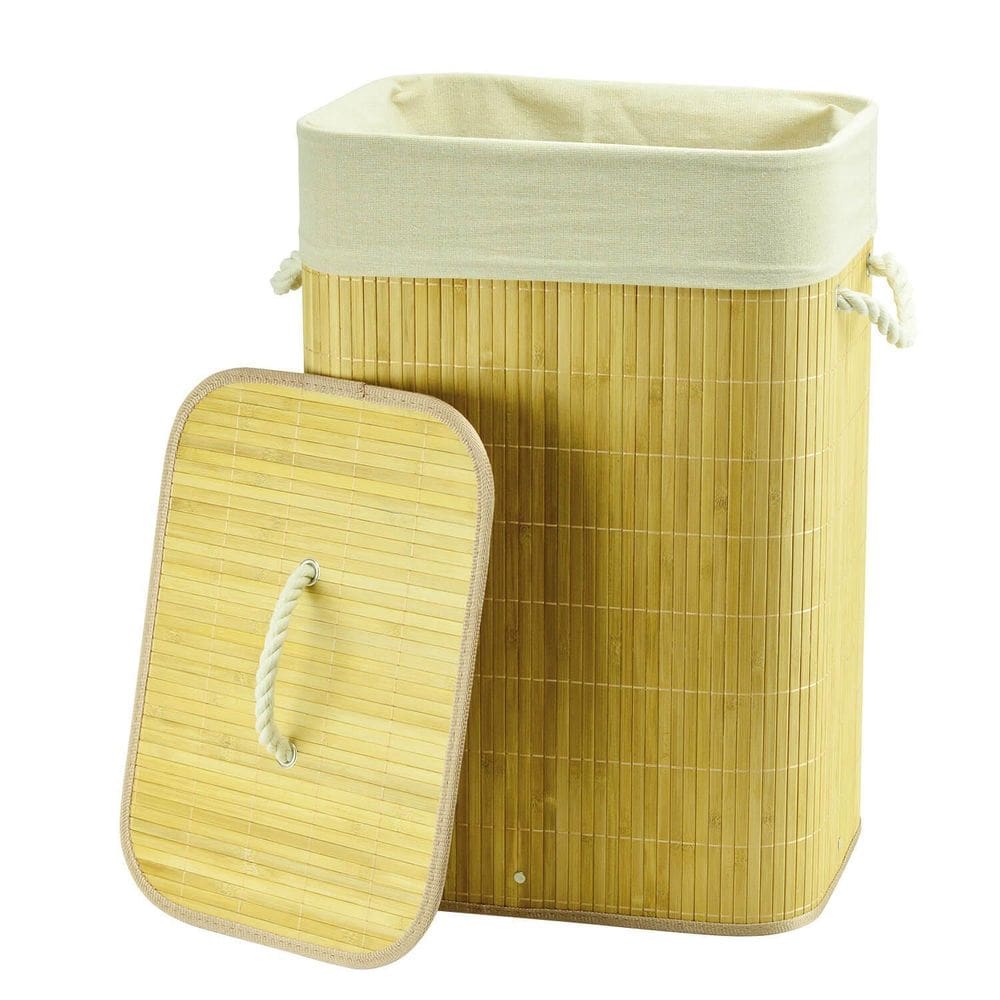 Cesto De Bambu Para Roupas Lavandeira Com Tampa E Alças