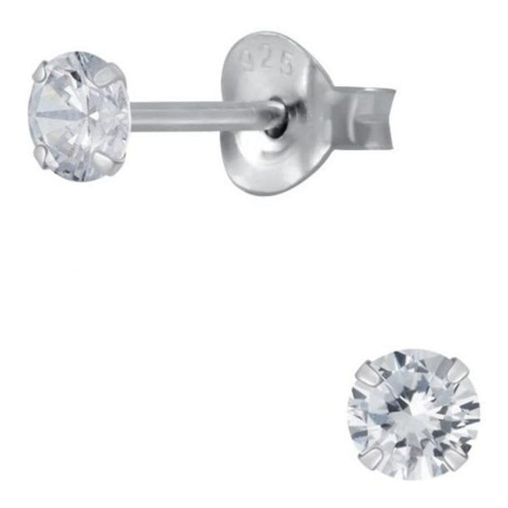 Brinco Com Pedra Zirconia Redonda 4Mm Brilho Prata 925