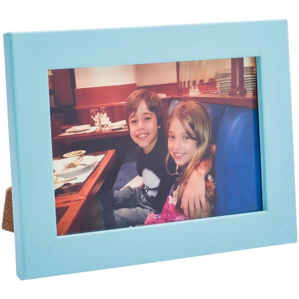 Porta Retrato Azul-Bebê C/Vidro 15X21 Madeira Laqueada