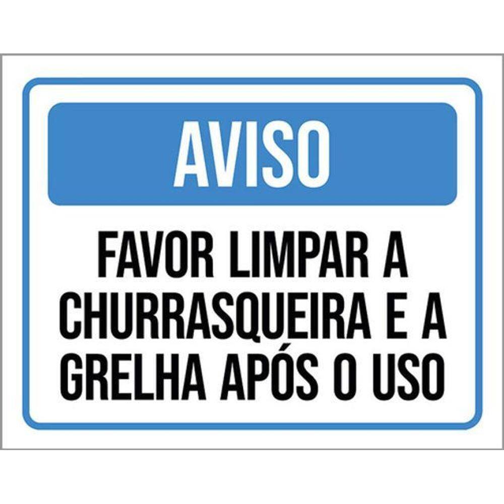 Kit 5 Placas Aviso Favor Limpar Churrasqueira Grelha Uso